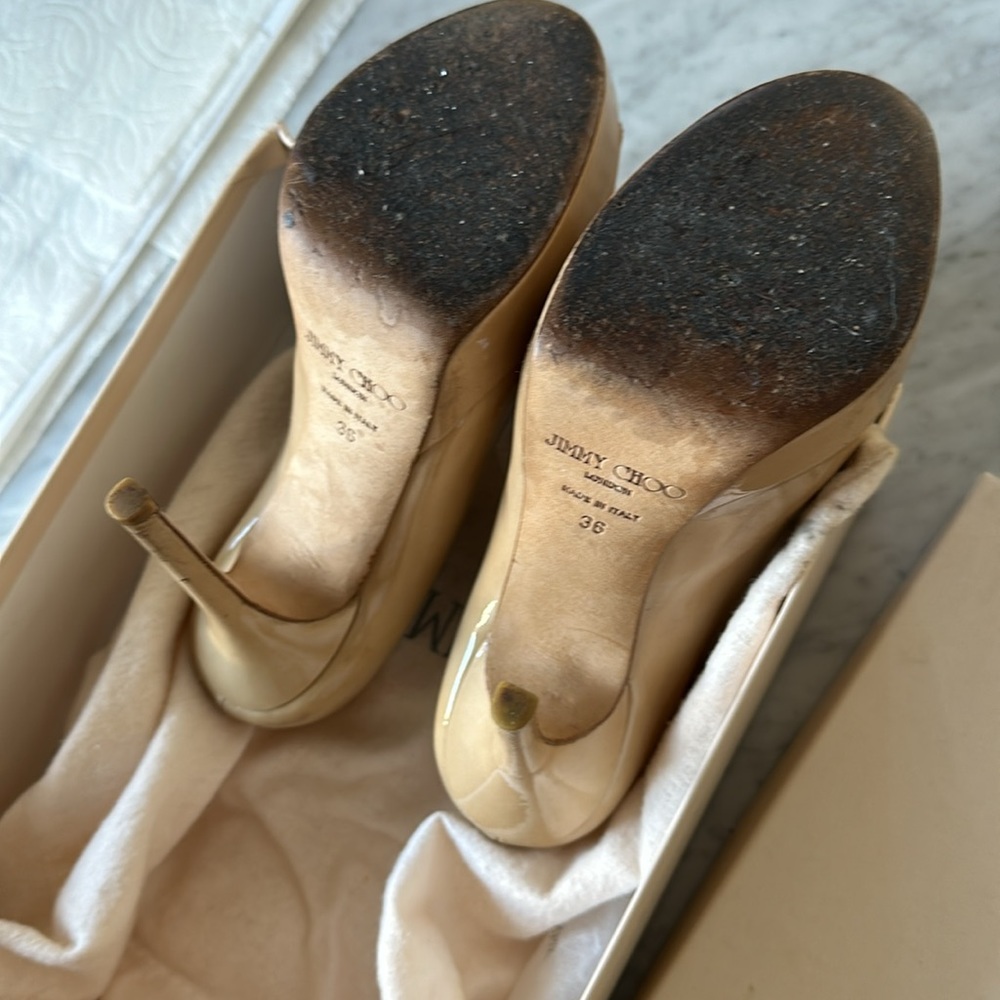 Jimmy Choo Patent Leather Nude Heels - Picture 5 of 5